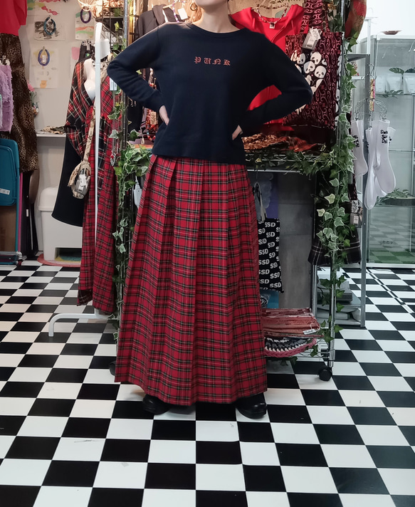 タータンチェック　フレアプリーツロングスカート:red 2枚目の画像