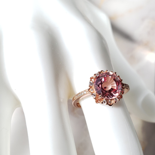 パパラチアサファイア 合成石 アンティーク ヘイローリング