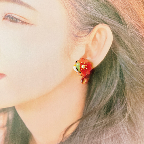 新】メジロといっしょ♪イヤリング/ピアス 桜ハンドメイド2024