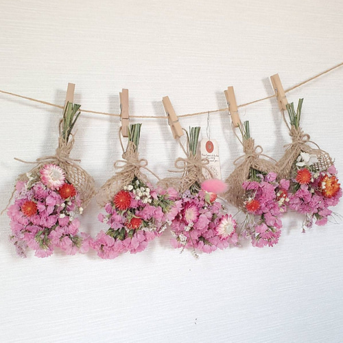 ピンク系たっぷり小花のドライフラワーガーランド 花束ガーランド  