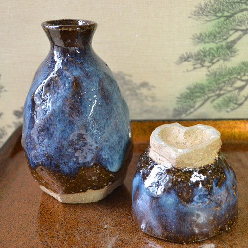 コレクション！】◇徳利酒器セット(鬼萩コスモブルー)ハート