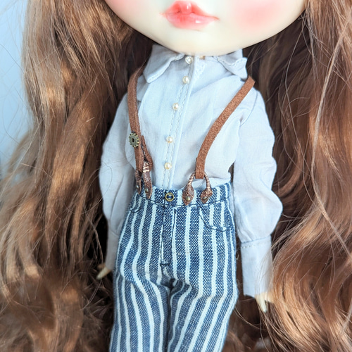 1058※単品※サスペンダー付きブルーのストライプのパンツ※ブライス 