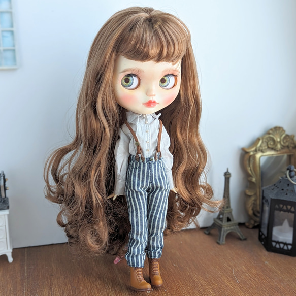 1058※単品※サスペンダー付きブルーのストライプのパンツ※ブライス 