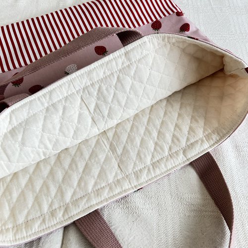 受注制作)入学準備セット いちご柄 レッスンバッグ シューズバッグ