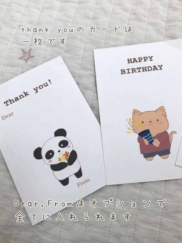 動物誕生日カード、お礼カード　ポストカード4枚セット 2枚目の画像