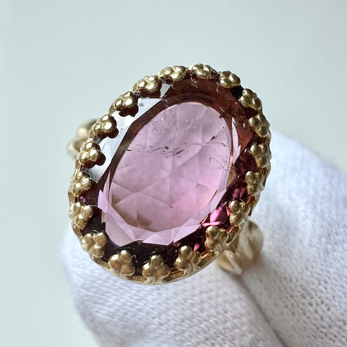 真鍮☆大粒☆宝石質ピンクトルマリンAAA☆11〜19号フリーサイズ☆14