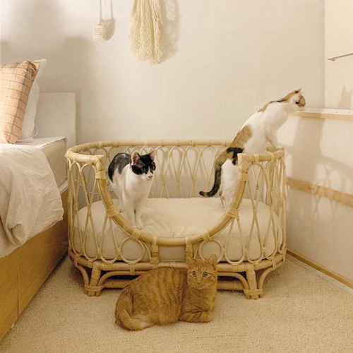 高級天然藤 手編みラタンベッド 北欧風犬用ベッド 猫用ベッド