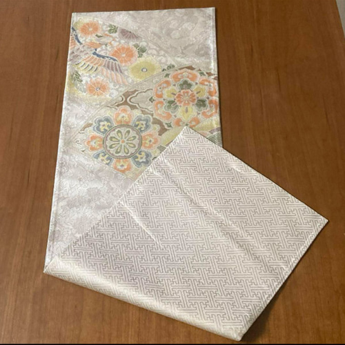 ◼︎C1014◼︎袋帯 正絹 秀品 草花 鳥 箔 テーブルランナー(〜260cm)