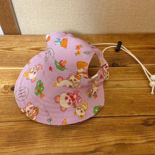 こりページ ホヌ柄リバーシブル帽子2点 テディベア1点 帽子クリップ1点 オーガニックガーゼリバーシブル帽子【日本製】(44-46cm ピンク