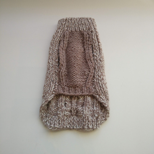 犬服 ハンドメイド セーター 手編み グレージュ＆アイボリー ミックス