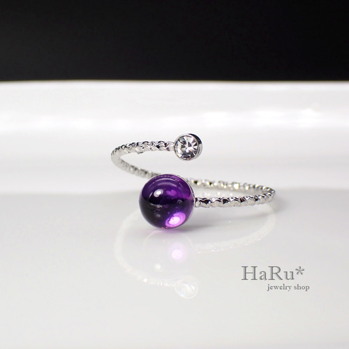 サージカルステンレスリング（アメジスト＆ジルコニア）フリーサイズ