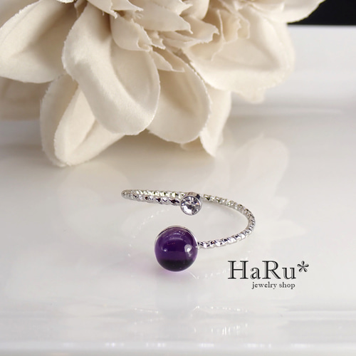 サージカルステンレスリング（アメジスト＆ジルコニア）フリーサイズ