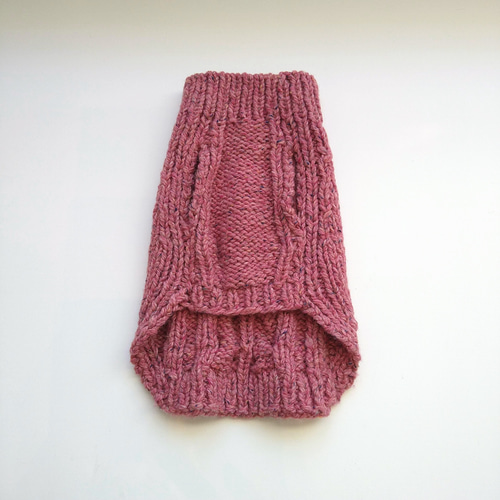 犬服 ハンドメイド セーター 手編み ローズピンク ツイード 模様編み J