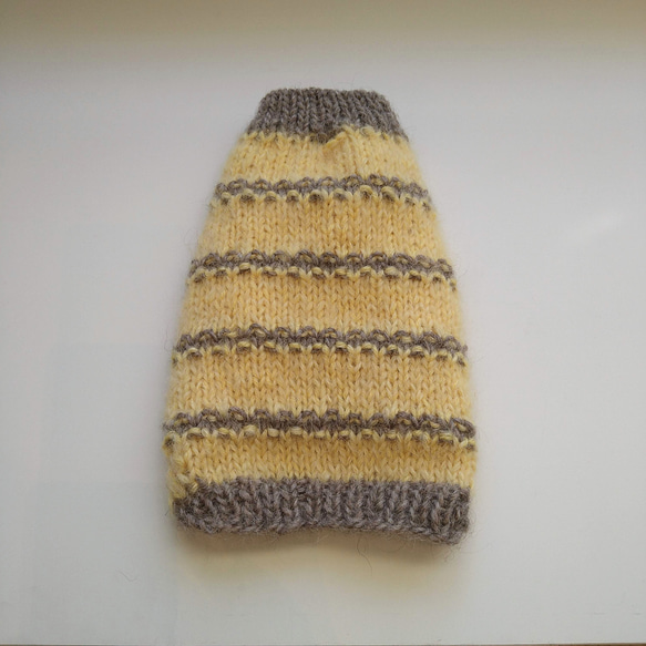 犬服 ハンドメイド セーター 手編み クリームエロー＆グレージュ