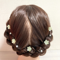 【Uピン】小ぶりな桜とパールのヘアピン　黄色 1枚目の画像