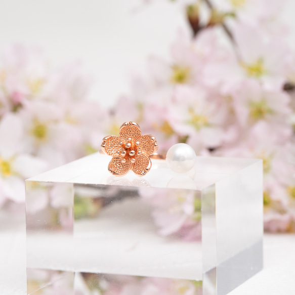 満開の桜と淡水パールのリング　フォークリング　桜　桜色　花 8枚目の画像