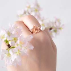 満開の桜と淡水パールのリング　フォークリング　桜　桜色　花 14枚目の画像