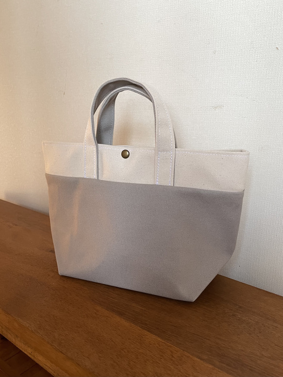 受注品✴︎トートバッグM✴︎ライトグレー×キナリ(Aタイプ