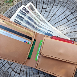 本革 二つ折り財布 ウォレットロープ用ハトメ穴付き ヌメ革 Bi-fold wallet 11枚目の画像