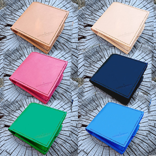 本革 二つ折り財布 ウォレットロープ用ハトメ穴付き ヌメ革 Bi-fold  