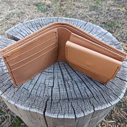 本革 二つ折り財布 ウォレットロープ用ハトメ穴付き ヌメ革 Bi-fold wallet 6枚目の画像