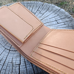 本革 二つ折り財布 ウォレットロープ用ハトメ穴付き ヌメ革 Bi-fold wallet 8枚目の画像