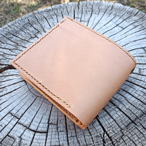 本革 二つ折り財布 ウォレットロープ用ハトメ穴付き ヌメ革 Bi-fold wallet 5枚目の画像