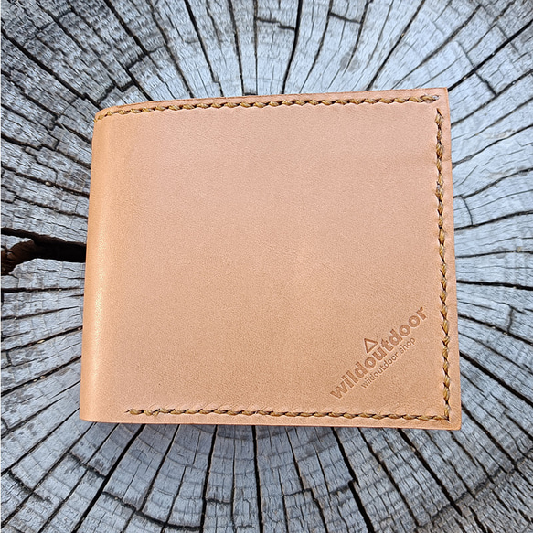 本革 二つ折り財布 ウォレットロープ用ハトメ穴付き ヌメ革 Bi-fold wallet 4枚目の画像