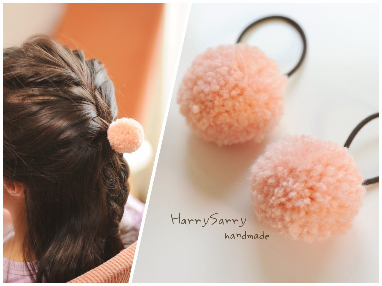 PomPonヘアゴム　2個セット　キッズ　毛糸　ポンポン　イエロー　シンプル PomPonヘアゴム 2個セット キッズ 毛糸 ポンポン レモンイエロー