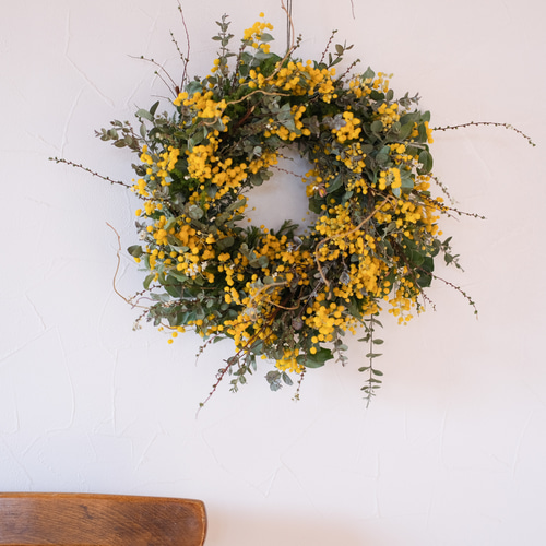 春を彩るミモザリース＊ミモザ＊ドライフラワーリース＊春リース  