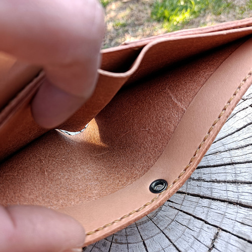 ウォレットロープ付き本革二つ折り財布 ヌメ革 Bi-fold wallet 二 