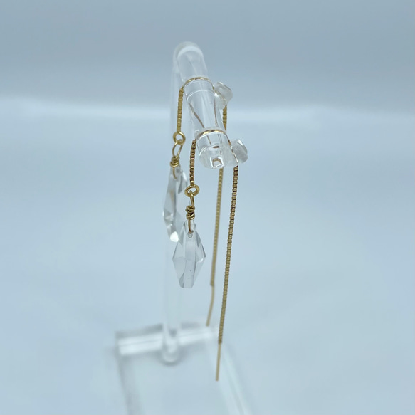 アメリカンチェーンピアス10◇水晶 スピンドルカット 14kgf 5枚目の画像