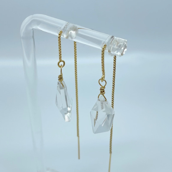 アメリカンチェーンピアス10◇水晶 スピンドルカット 14kgf 4枚目の画像