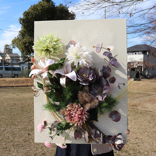 新作♪ 壁飾り花束 「ガーデニア」 アーティフィシャルフラワー 立体