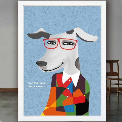 Old fashion 犬 イラスト ポスター A4 A3 A2 A1 アート アート