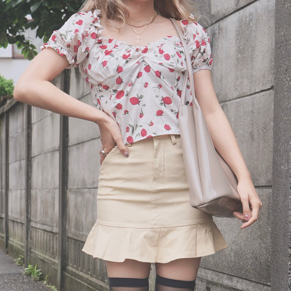 Stretch Mermaid Mini Skirt (beige) ミニスカート ベージュ 薄茶 ガーリー 2枚目の画像