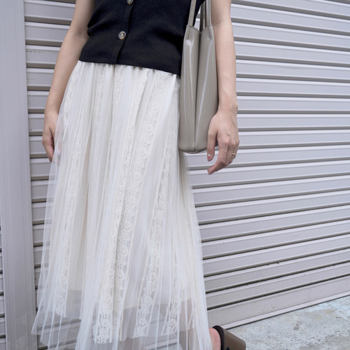 humoresque ホワイト ロングスカート SALE30％OFF】スカラップレースマキシロングタイトスカート