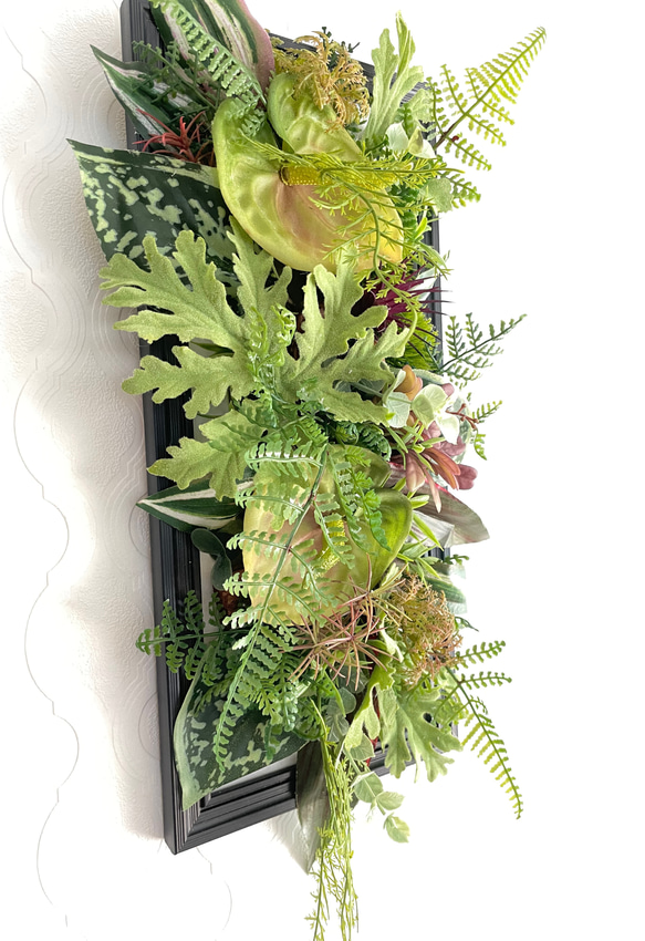 グリーンフレーム　縦長　黒　フラワー　アレンジメント　フレーム　リース　多肉　植物　ギフト　インテリア　グリーン　造花 4枚目の画像