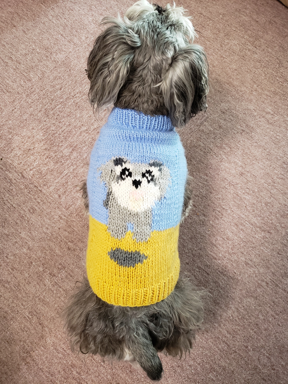 犬服♪ジャンプしてる❗トリックアートの編み込みセーター 小型犬Lサイズ(エル・ウエーブオリジナル) 4枚目の画像