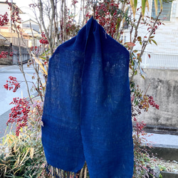 2320 手織り　ストール　藍染　藍染め　草木染め　手織　さをり織り　さをり織　機織り　ナチュラル 2枚目の画像