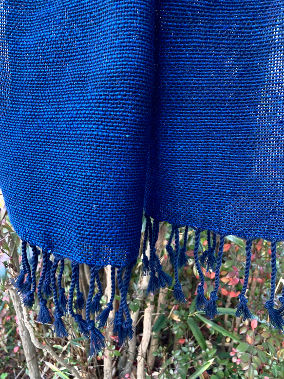 2320 手織り　ストール　藍染　藍染め　草木染め　手織　さをり織り　さをり織　機織り　ナチュラル 12枚目の画像