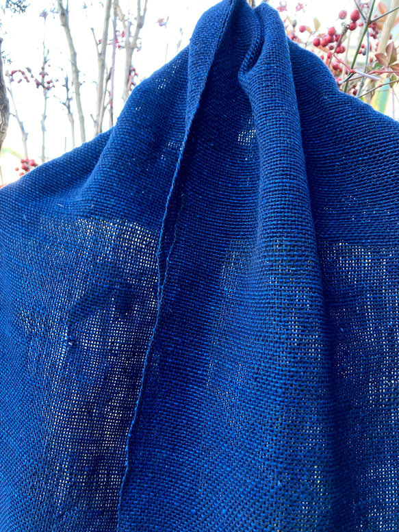 2320 手織り　ストール　藍染　藍染め　草木染め　手織　さをり織り　さをり織　機織り　ナチュラル 3枚目の画像