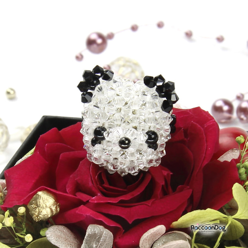 パンダちゃんキラキラ✨リング（プレシオサ/スワロ/天然石 ビーズ