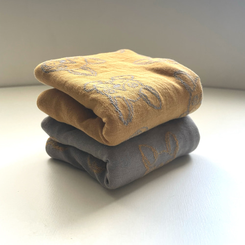 フレンチブルドッグ×シナモン ニットガーゼハンカチ タオル maffon 6重  