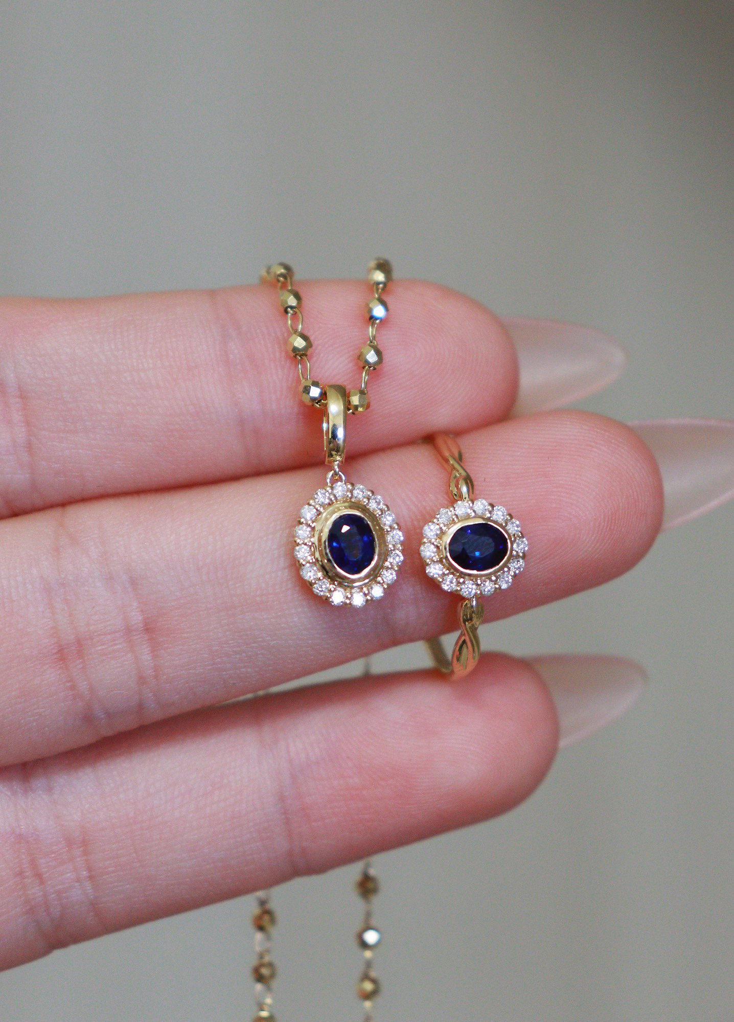 アンティークパール&サファイアサークル、ブローチ兼ペンダントトップ