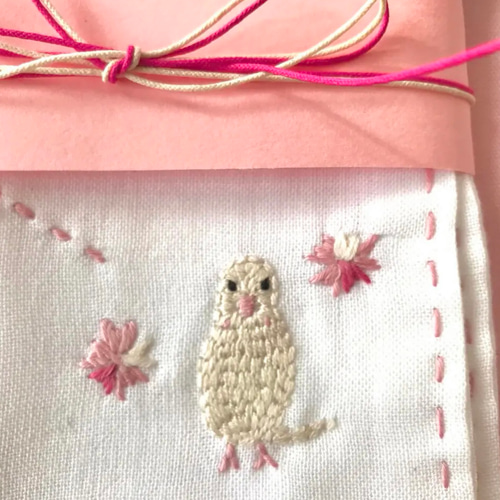 桜とインコ刺繍 刺し子さらしふきん その他キッチン小物 rubiame