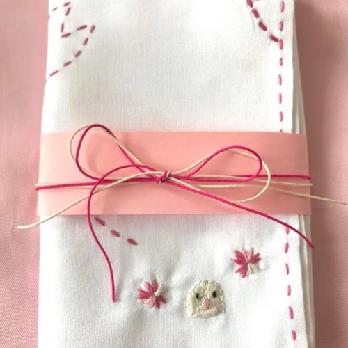 桜とインコ刺繍 刺し子さらしふきん その他キッチン小物 rubiame