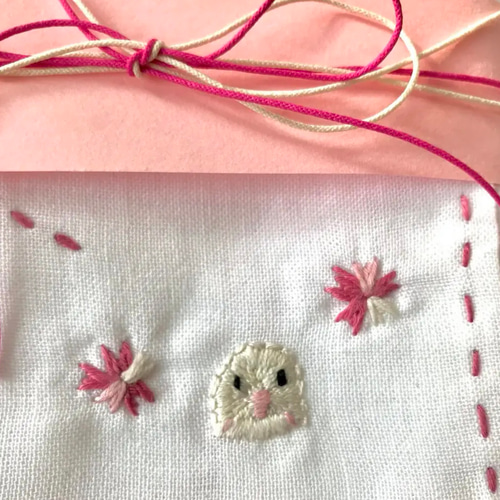 桜とインコ刺繍 刺し子さらしふきん その他キッチン小物 rubiame