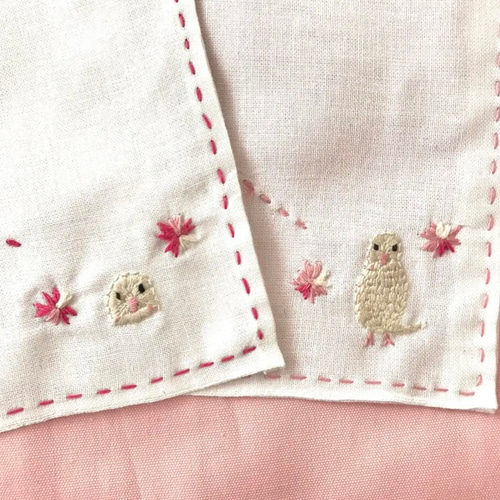 桜とインコ刺繍 刺し子さらしふきん その他キッチン小物 rubiame