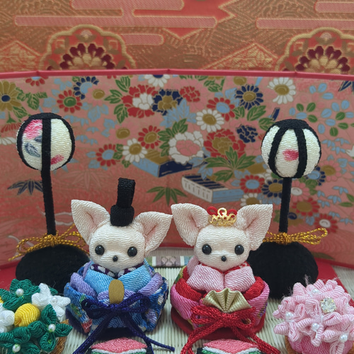 ✿クリームチワワのお雛様セット✿ ちりめん細工のひな祭り ひな人形